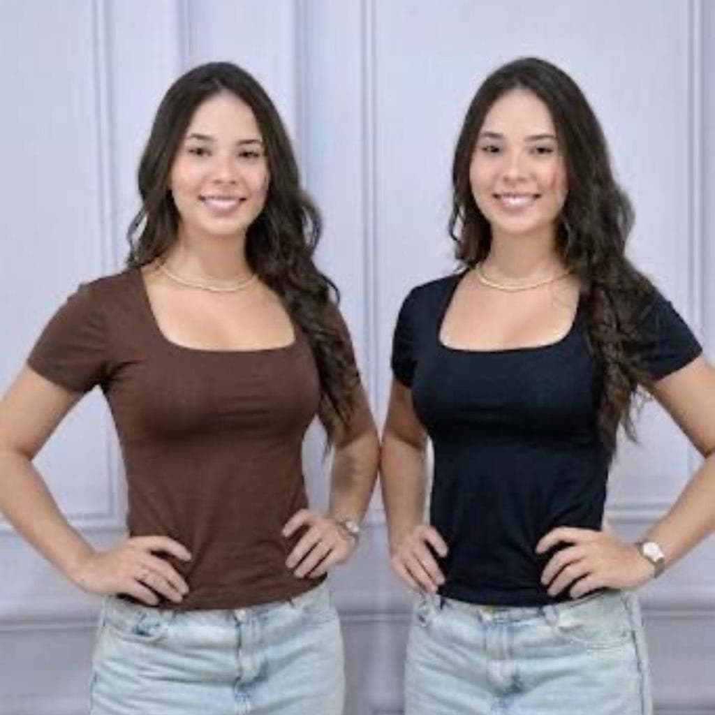 Kit 2 Blusa Feminina Forada Suplex Manga Curta Gola Quadrada Decote Quadrado Moda Casual Versátil Têndencia Verão