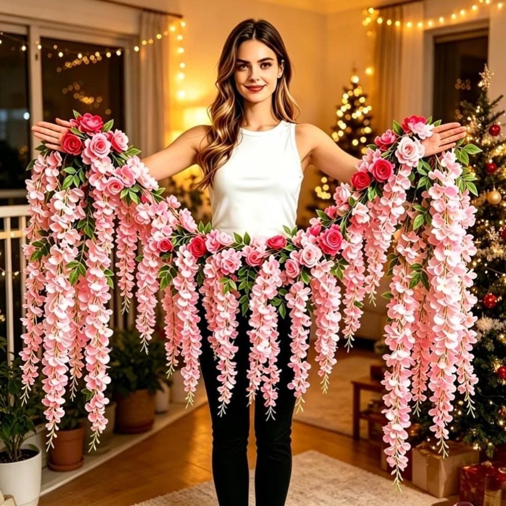 ZHDYEB Guirlanda De Flores Artificiais De Rosa , Densas Resistentes A UV , Videira Suspensa Rosas , Aparência Realista