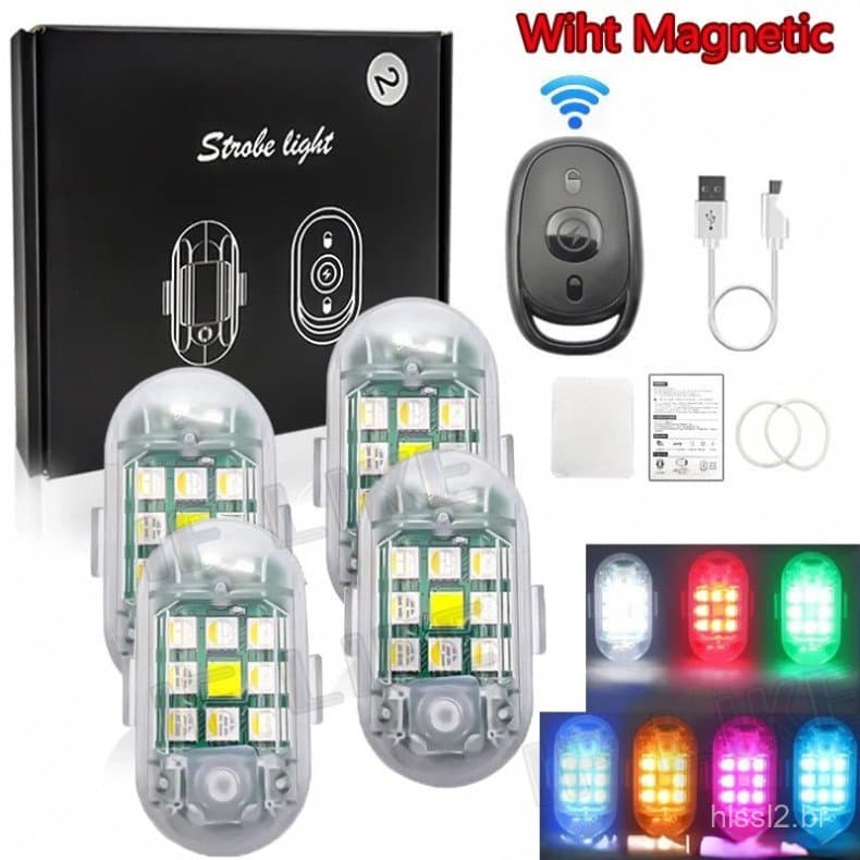 Luz LED Multimodo com Controle Remoto Sem Fio, Luz RGB para Motocicletas, Aeronaves e Drones, Luz de Advertência com Fix