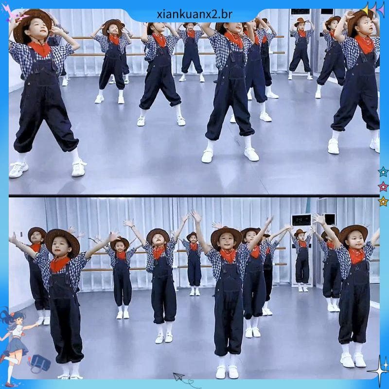 Dia dança traje denim ocupado crianças meninos meninas denim macacão ocidental denim estudantes trajes de desempenho