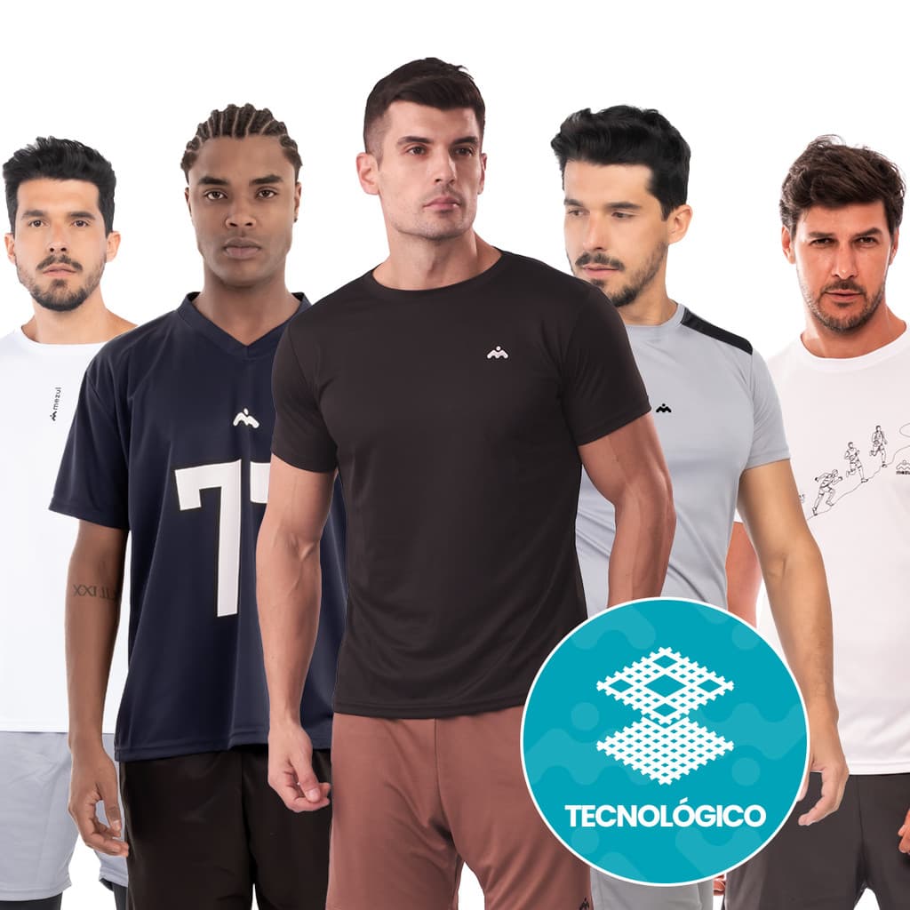 Kit 5 Camisetas Dry Fit Academia Mezul Sortidas Treino Fitness KIT5-CP1