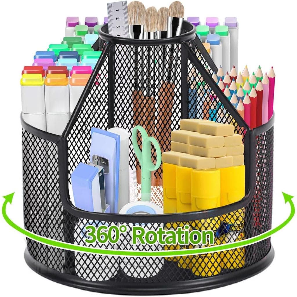 Porta-Lápis, Organizador de Mesa Giratório, Organizador de Canetas de Metal, Porta-Canetas de Malha, Acessórios de Escri