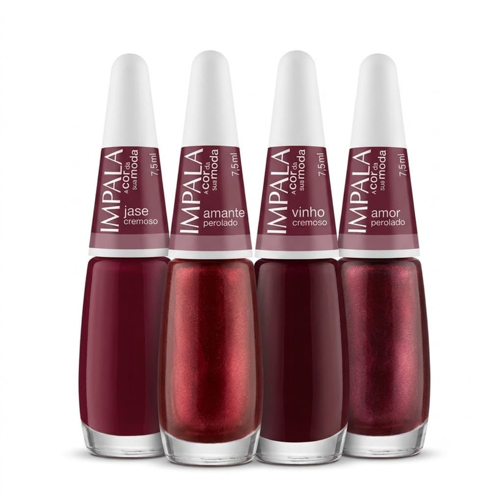 Kit 4 Esmaltes Impala Jane Amante Vinho Amor Tons De Vinho