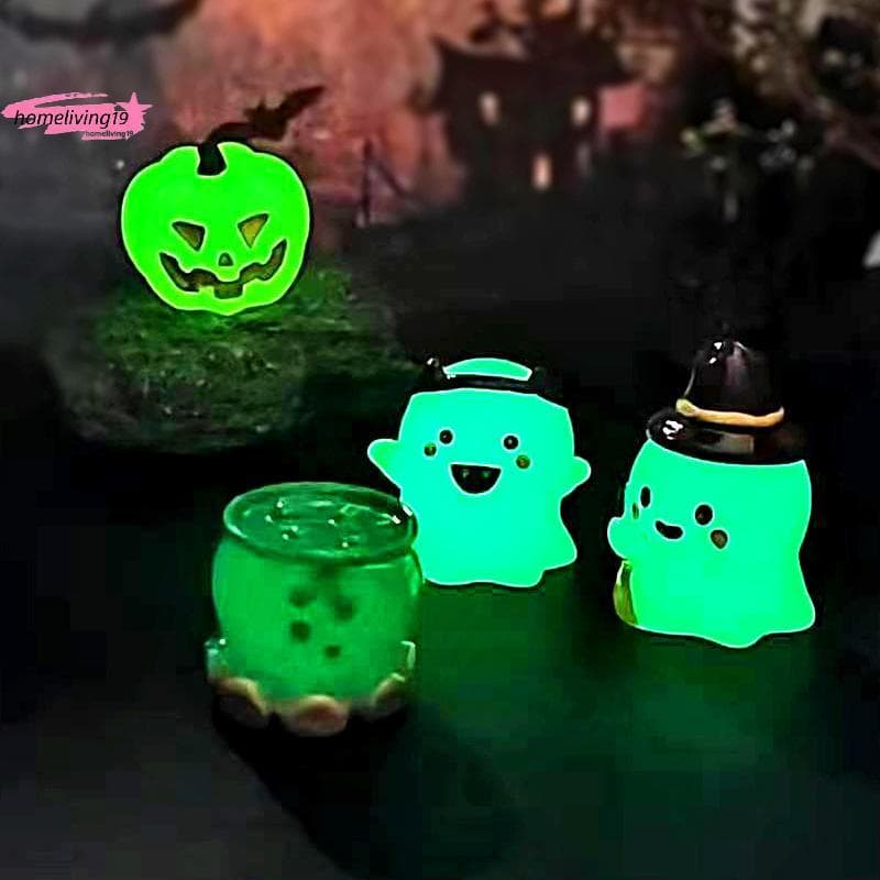 HOM 6 Pçs/set Luminoso Ornamento De Halloween Dos Desenhos Animados Assistente Abóbora Poção Fantasma Boneca Micro Paisa
