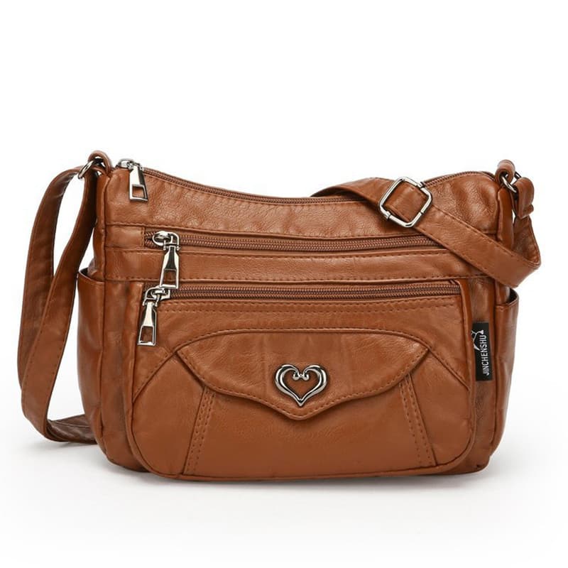 Bolsa Feminina Transversal Tiracolo Grande com Vários Bolsos Zíper Casual de Ombro em Couro Sintético