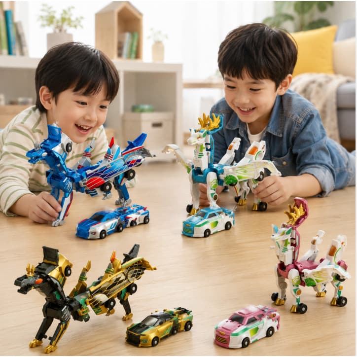 Brinquedo Transformável Robô Animal e Carro Infantil 2 em 1 Veículo Dinossauro Dragão Presente Crianças Colorido