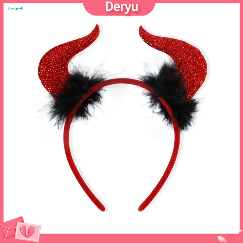 Devil Horn Headband Fluffy Feather Decoration Halloween Costume Set for Adults Kids – Glitter Trident Prop Cosplay Mas