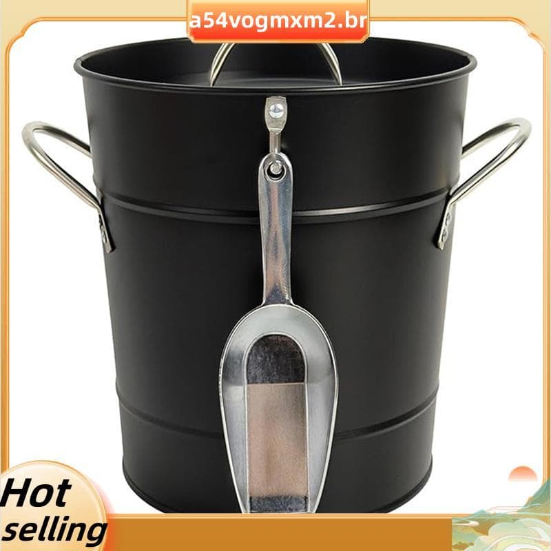 Balde De Gelo Grande De 4L , Baldes De Ferro Com Colher , Parede Dupla , Refrigerador De Vinho Isolado Alça De Transport
