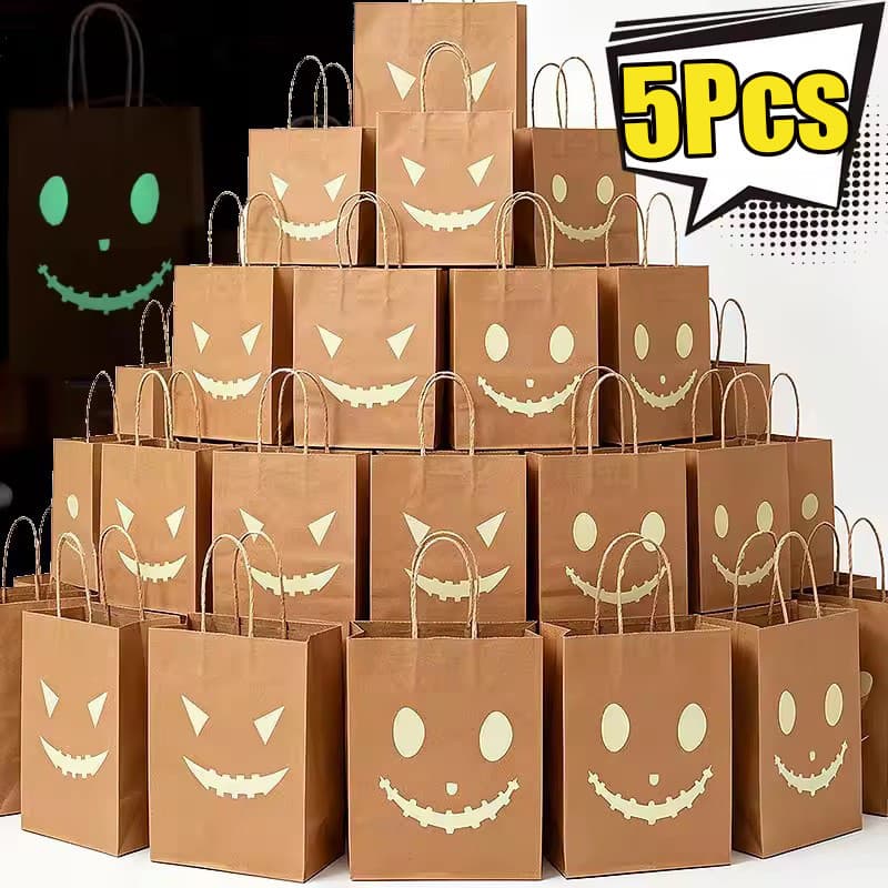 1/3/5 Unidades Bolsa Com Brilho Noturno De Halloween-Para Embrulho De Doces-Decoração De Presente De Festa-Sacos Luminos