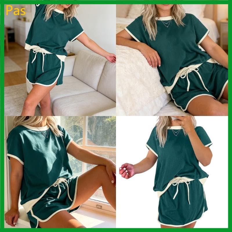 Casual Cor Bloco Camiseta Curta Skort 2 Roupa Estiramento Verão Atlético Wear Agasalho Para