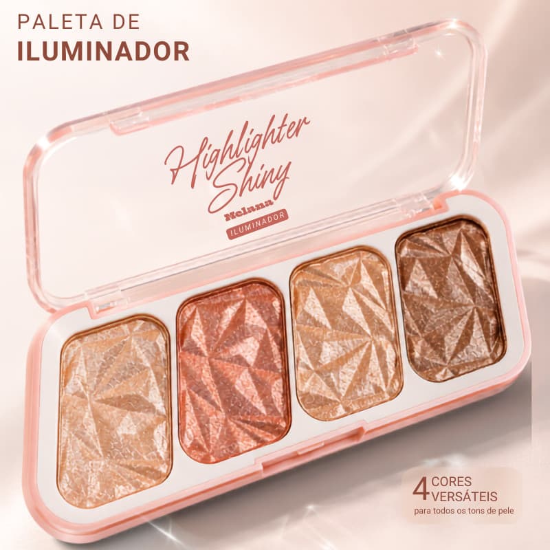 Paleta de Iluminador Facial 4 Cores Melana  Alta Pigmentação | Acabamento Cintilante | Longa Duração | Glow Natural