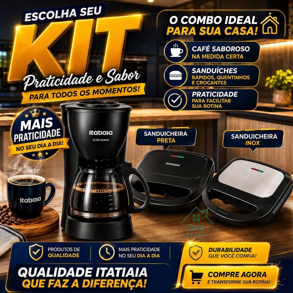 ☕🥪 Cafeteira 15 OU 30 Xícaras  e Sanduicheira Preto ou Inox Essencial