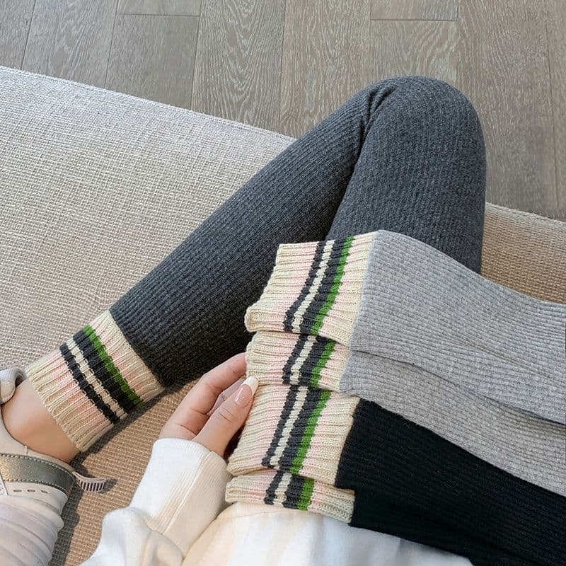 Novo estilo cinza rosqueado Leggings feminino primavera outono exterior wear fino cintura alta interior usar calças comp