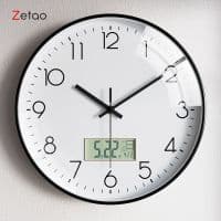 Zeao calendário perpétuo relógio de parede doméstico simples moderno calendário mudo quarto quartzo temperatura relógio