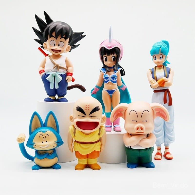 Conjunto de 6 Peças de Figuras de Anime Dragon Ball Zqs, Son Goku, Krillin, Chi-Bulma, Puar, Oolong, Modelo de Ação em P