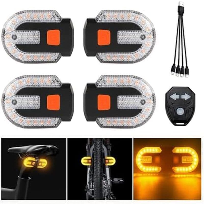 Sinais De Mudança De Direção De 4 Unidades Para Bicicletas Com Alarme , Controle Remoto De Carregamento USB Luz Traseira