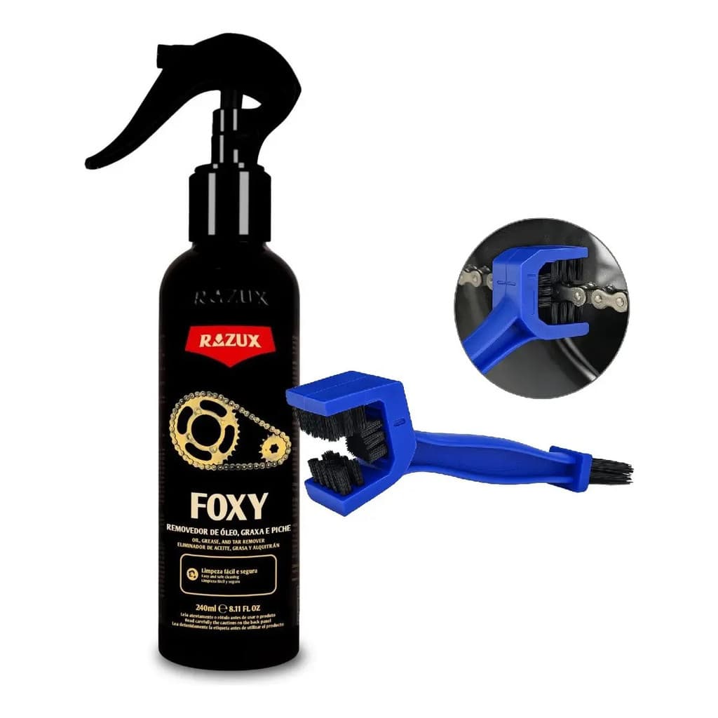 Foxy 240ml + Escova Limpa Corrente Motor Piche Oleo Graxa