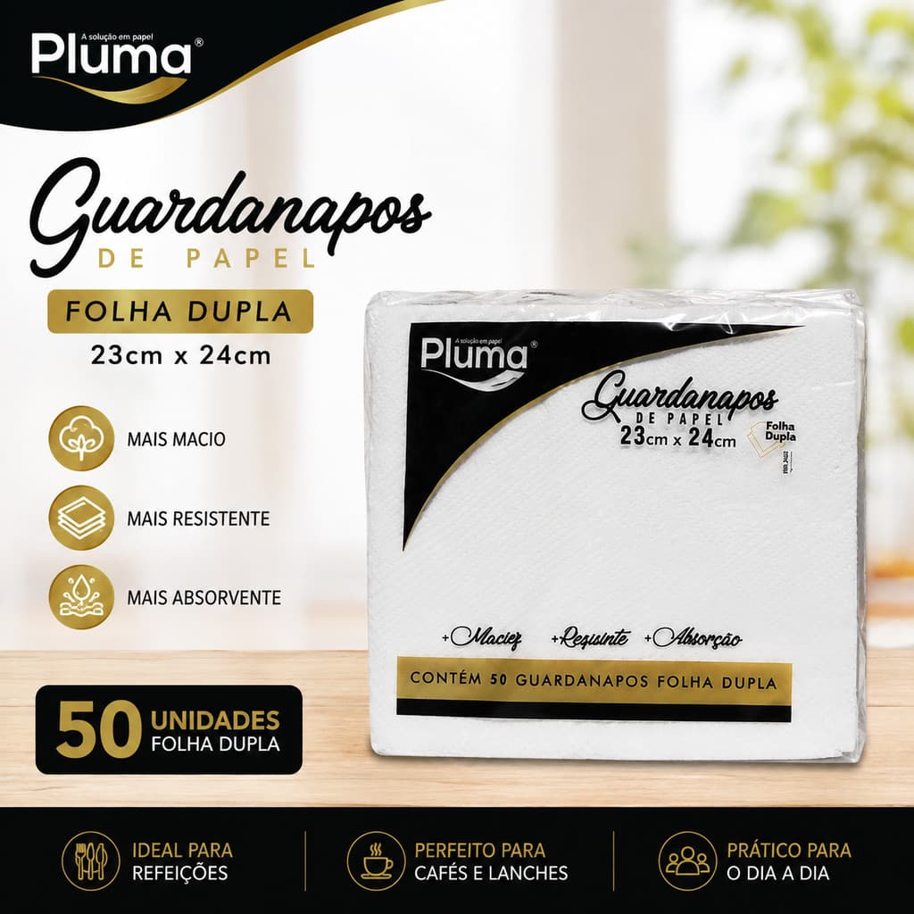 Kit Guardanapo 23x24 Folha Dupla com 250 unidades Pluma