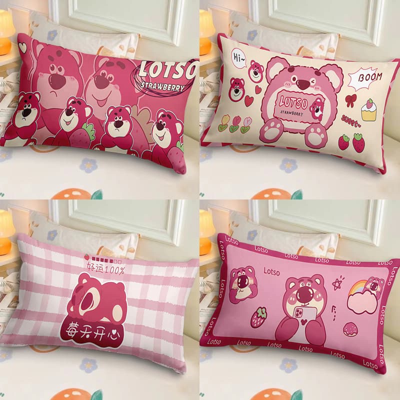 Bonito morango urso cabeceira capa de almofada sofá longo lombar fronha meninas dormir quarto cabeceira saco macio encos