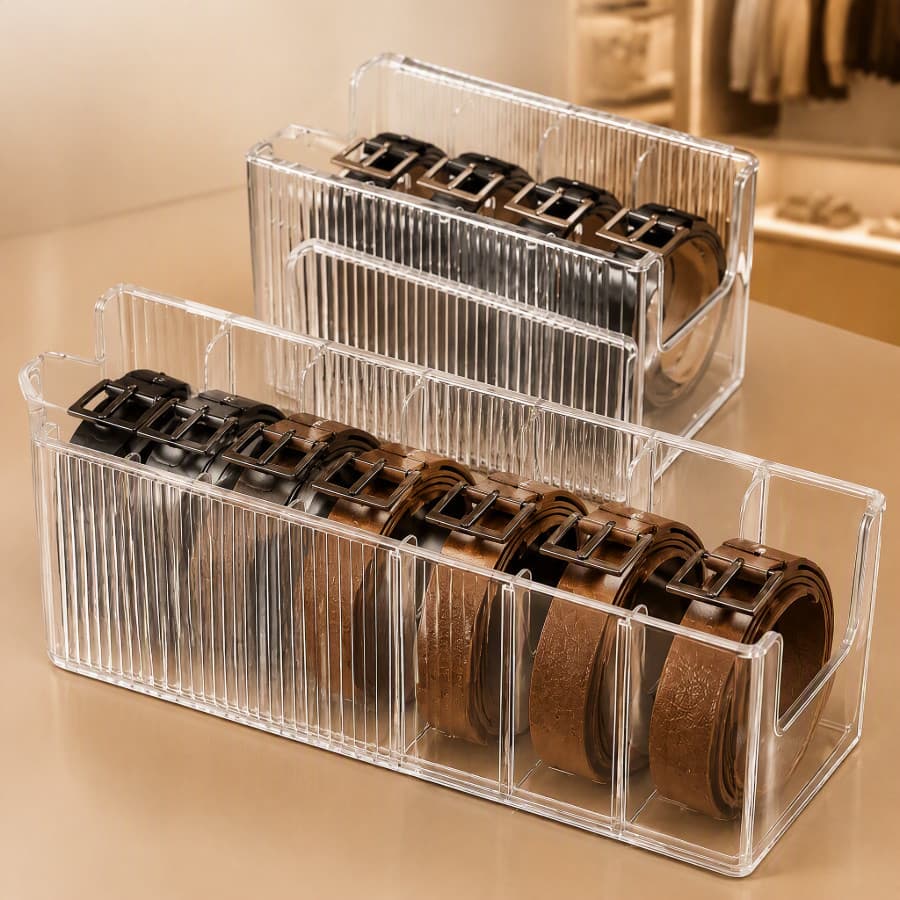 Organizador Cintos Expansível 24,5-43cm - PET Transparente c/ Divisórias p/ Gaveta