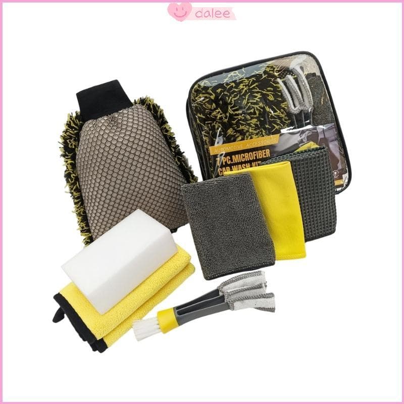 DALEE Conjunto De Acessórios De Limpeza Automática 7 Kit De Lavagem De Carro De Microfibra Com Ampla Luva Panos De Secag