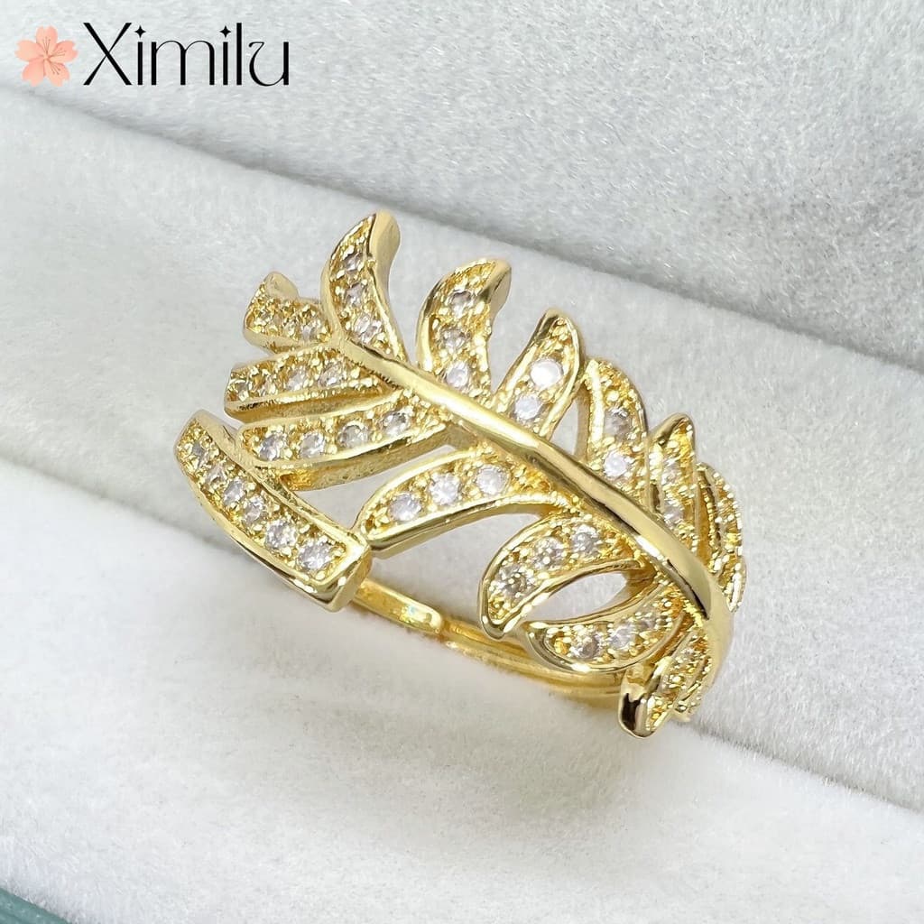 ❤ Três cores requintado criativo único cheio de diamante folha rosa anel de ouro feminino moda banquete jóias