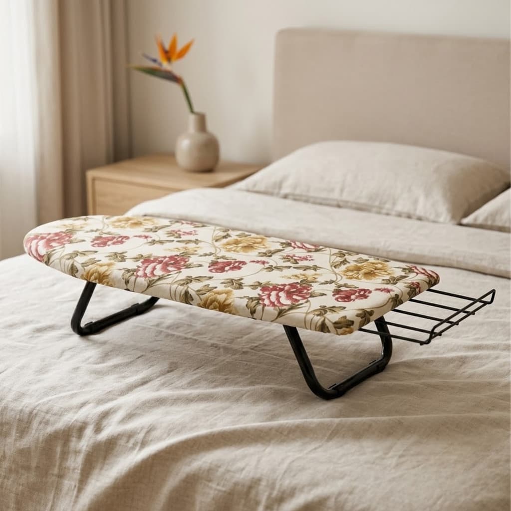 Mesa Tabua de Passar Roupa Portátil Pé Dobrável Cama Mesa Porta Ferro Tecido Estampada
