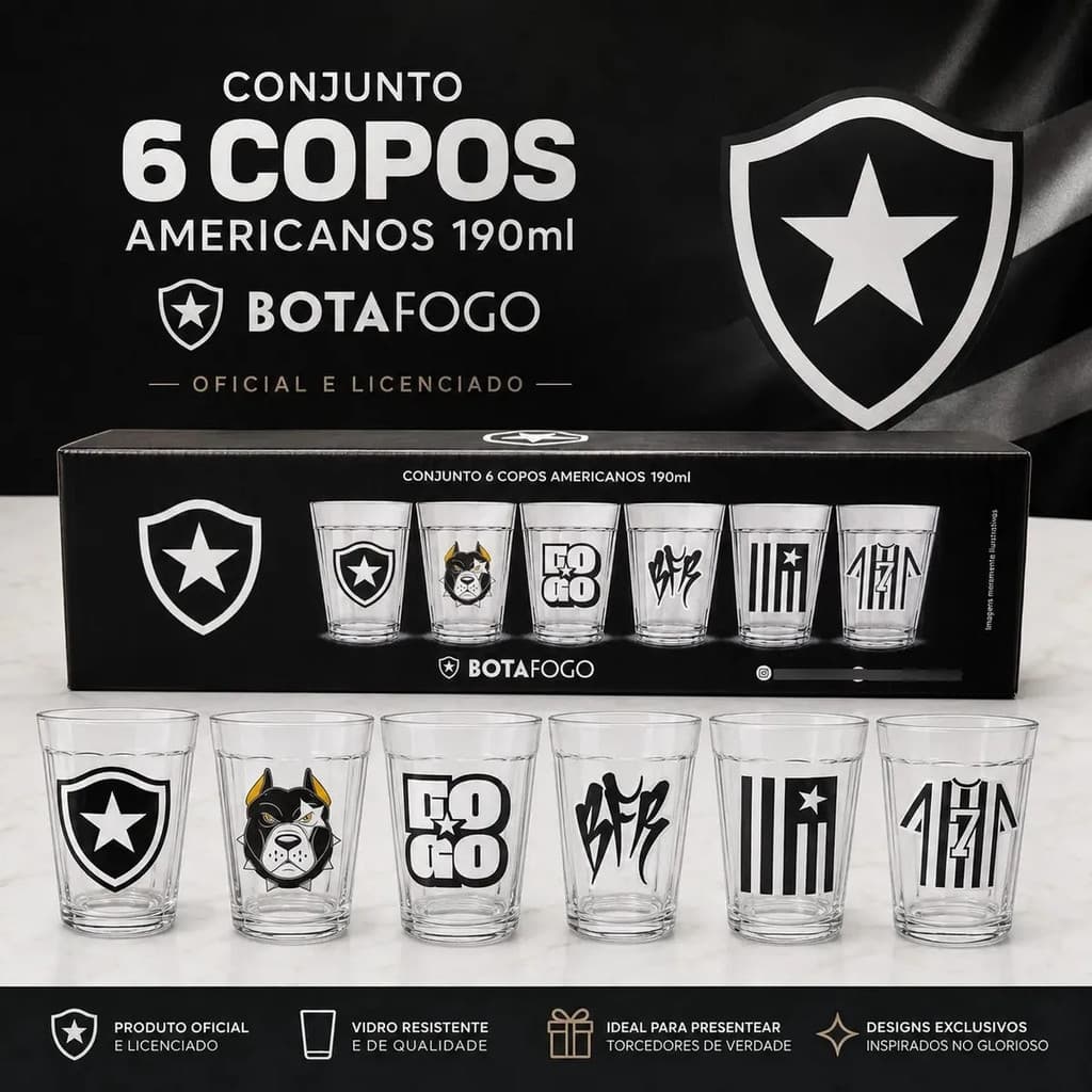 Conjunto De Copos Americano Botafogo Oficial Kit 6 Peças