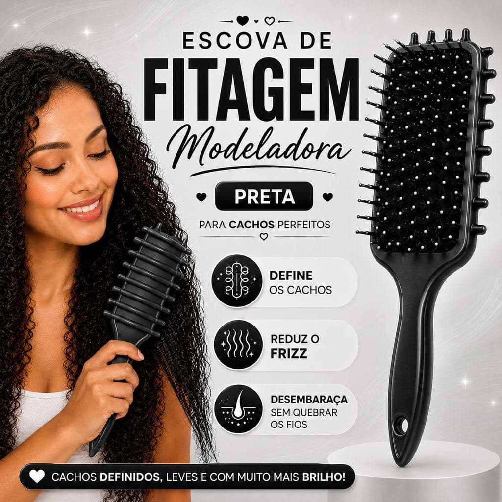 Escova de Fitagem Preta Hair Beauty Capilar e Cuidados com os Cabelos Define Cachos Anti Frizz