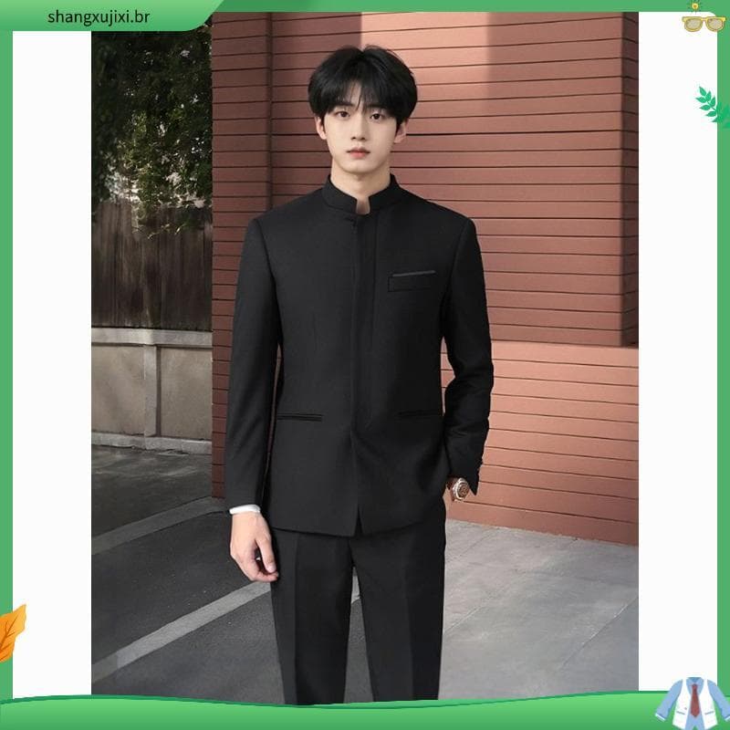 SBKS novo estilo chinês gola alta nakahara terno masculino estilo nacional noivo terno de casamento fino-ajuste botão oc