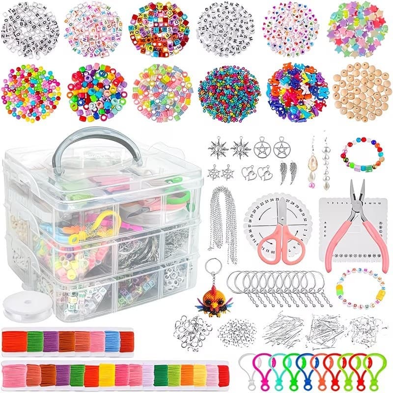 Kit 4655 Peças De Fazer Miçangas Completo Para Fabricação Joias Pulseira Confecção E Pulseiras Full Beam Jóias