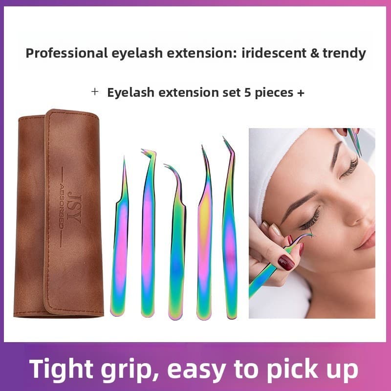 Pinça colorida de titânio de alta precisão, conjunto especial para cílios lindos manicures, clipe pontiagudo dourado F