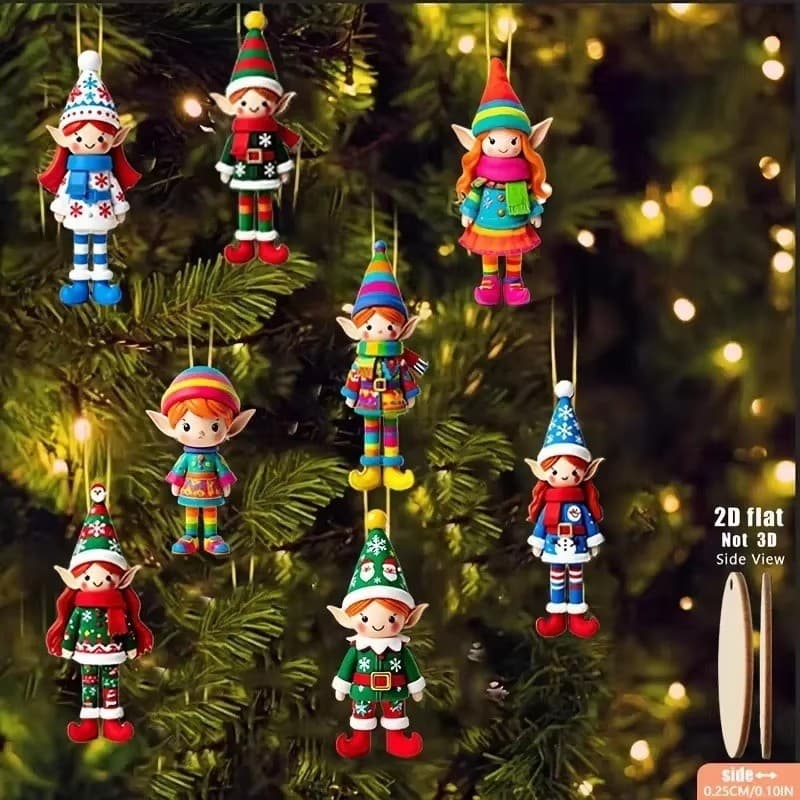 Enfeites Vibrantes De Elfos De Natal | Decorações De Árvore De Madeira Plana Colorida , Pingentes De Elfo Estilo Estátua
