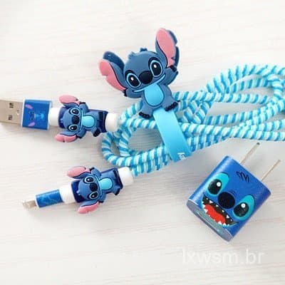 Conjunto de Protetores de Cabo em Estilo Cartoon 4 em 1 Compatível com Carregador USB de iPhone, Adesivos Espiraladores