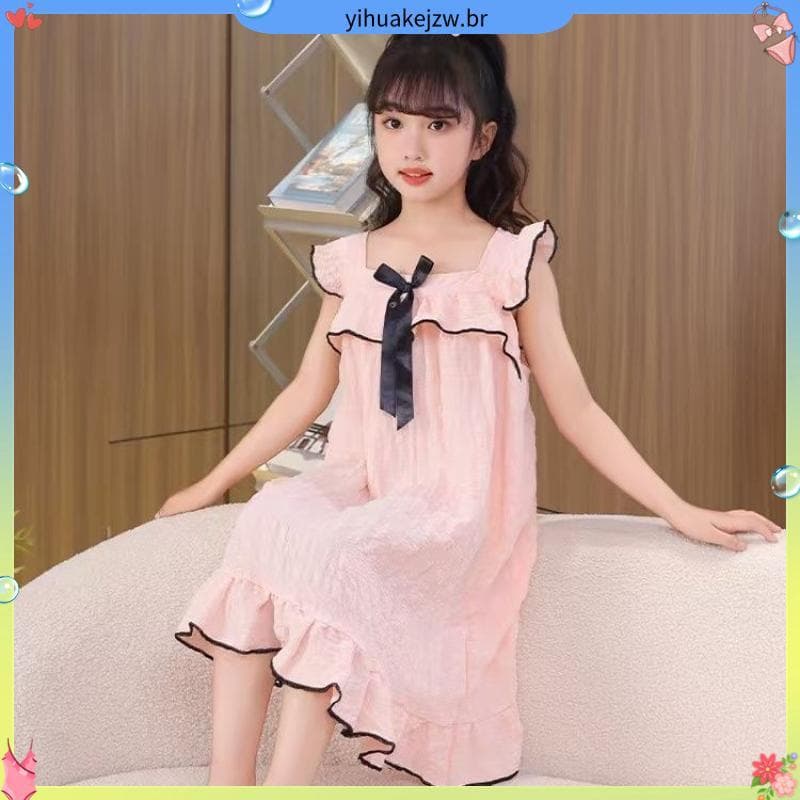 2026 verão estilo fino meninas camisola estilingue vestido Casual exterior Wear princesa doce médio grande crianças cami