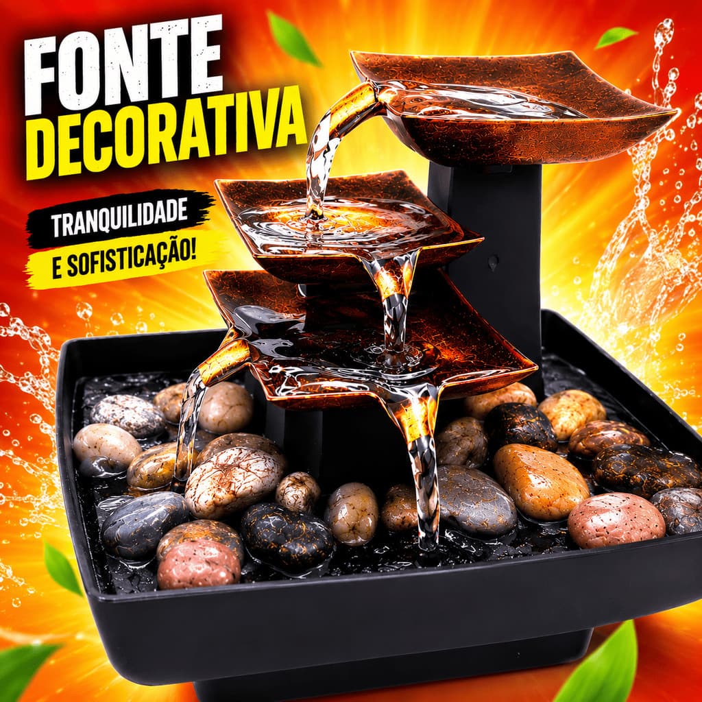 Fonte De Agua Cascata Decorativa Decoração Elegante Iluminação Com Led Boas Energias Relaxante e Elegante Decorativa Top