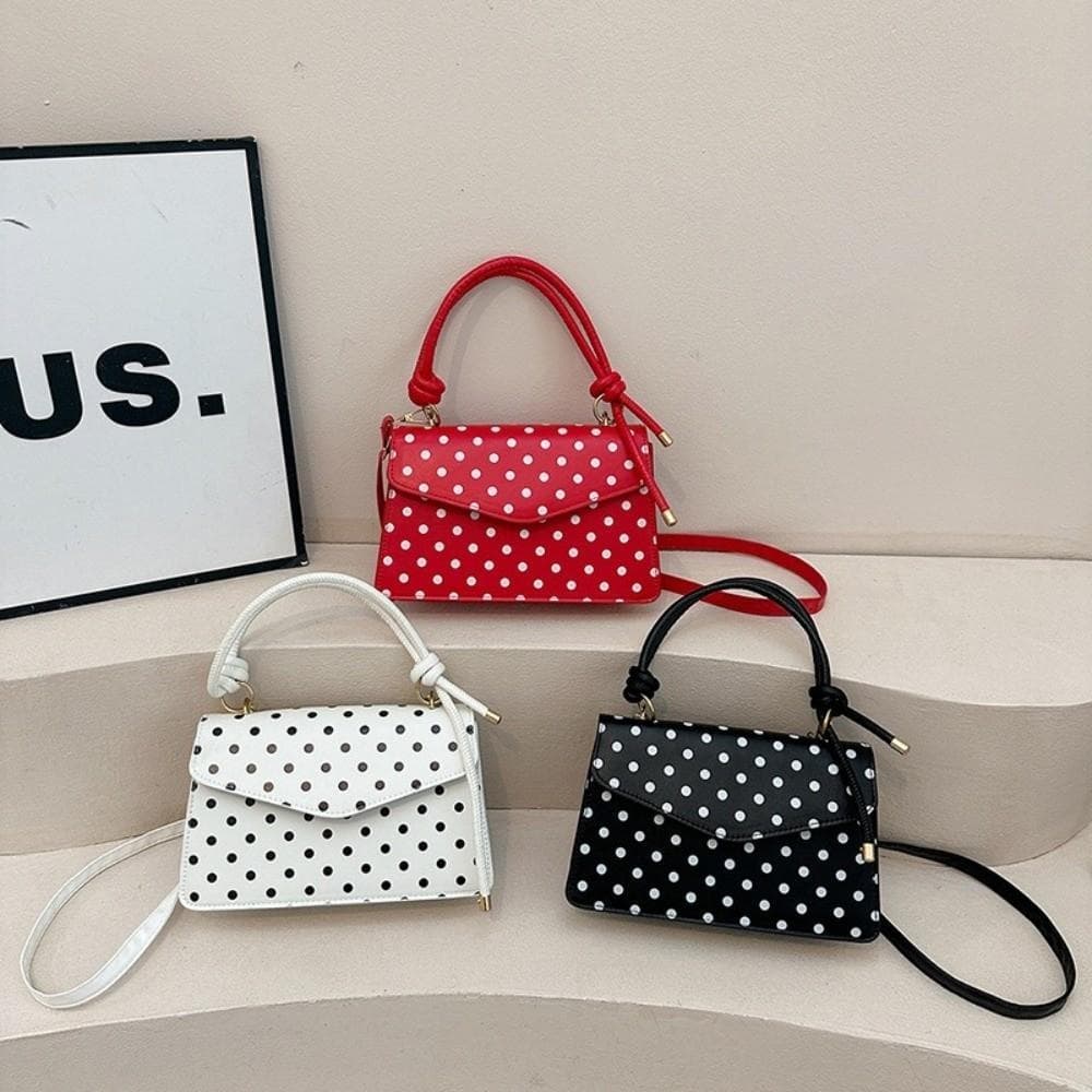 Bolsa Crossbody De Bolinhas , De Ombro Quadrada Vintage De Grande Capacidade Em PU Leve Estilo Retrô