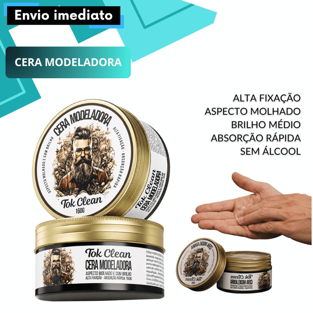 Cera Modeladora Capilar Tokclean 160g Sem Álcool Alta Fixação Premium Proteção UV Sem Álcool Brilho Médio