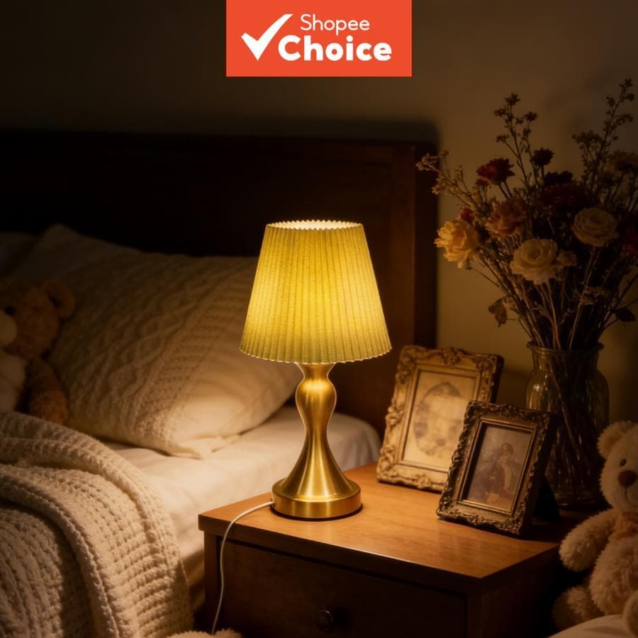 Luminária de Mesa de Latão Pleated, Luz Noturna Plug-in, Luminária Decorativa para Casa, Luz Noturna com Brilho Quente