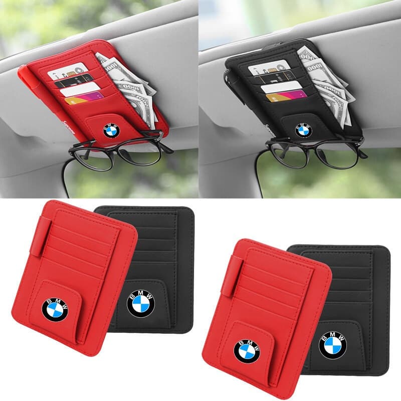1PCS Organizador de Visor Solar para Carro BMW, Bolsa de Armazenamento de Cartões, Suporte para Óculos, Clipe Universal,