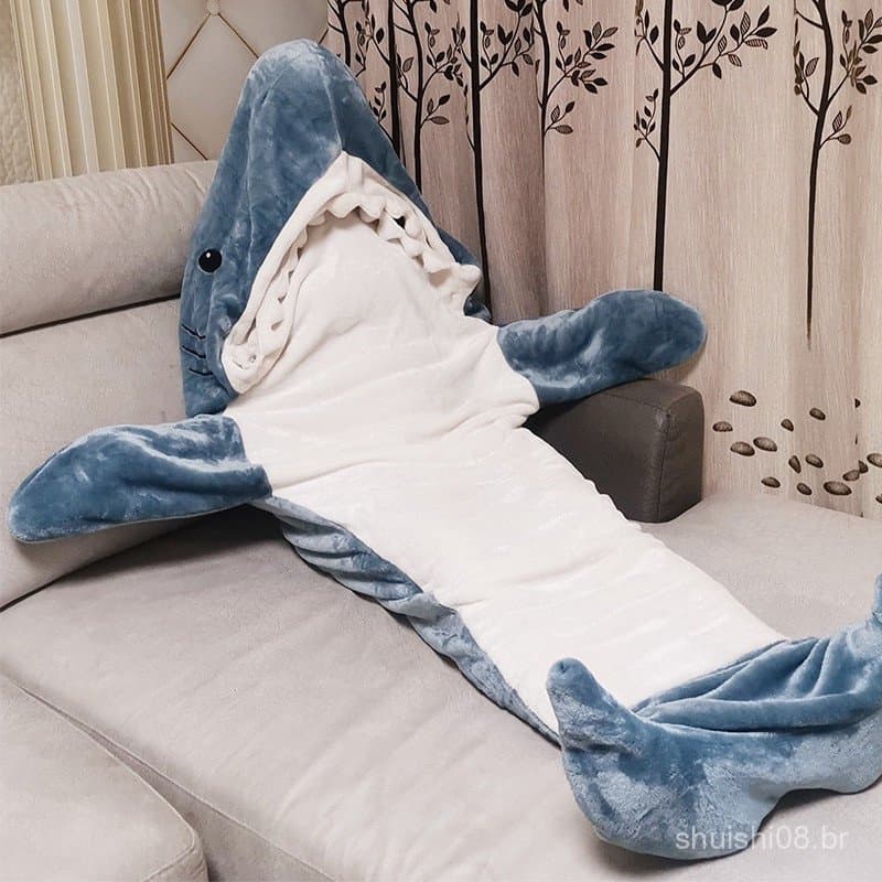 Saco de dormir tubarão, cobertor, pijama com capuz, flanela de pelúcia macia, confortável, dramatização J4WI