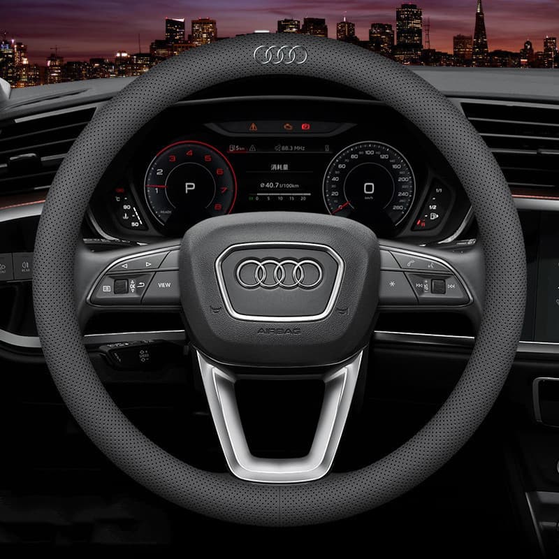 Capa para Volante de Carro em Couro Microfibra, Protetor de Volante Respirável e Antiderrapante, 38Cm para Audi Sline A3