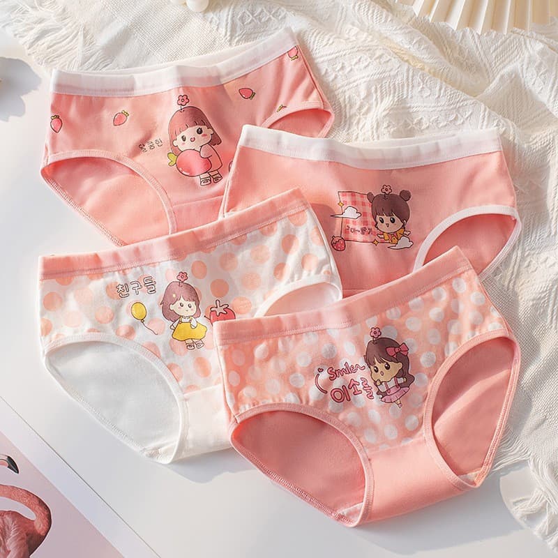 Pacote com 4 peças de roupa íntima infantil feminina com personagens de desenho animado, macia e respirável, feita de pu