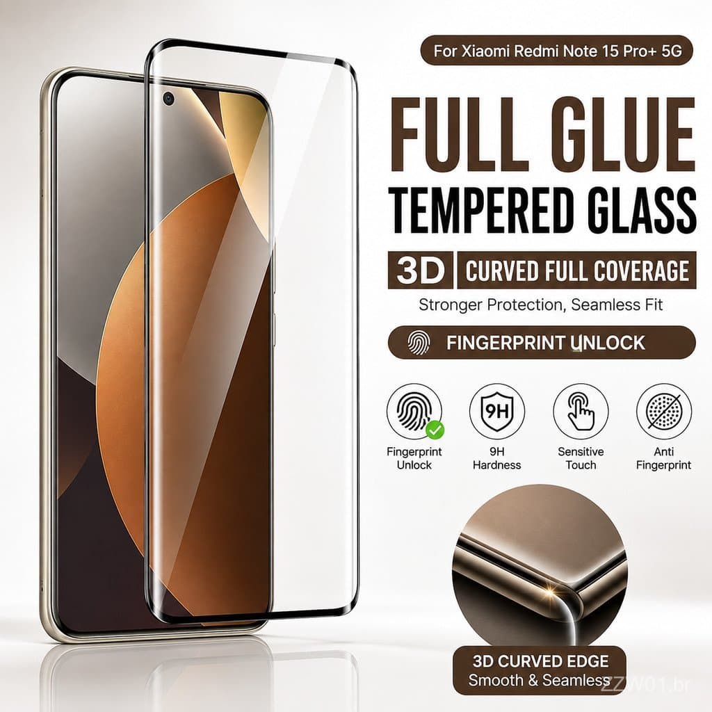 Película de Vidro Temperado com Cola Total para Xiaomi 17 15 14 13 12 Pro Ultra Poco X7 M8 Redmi Note 15 14 13 Pro Plus