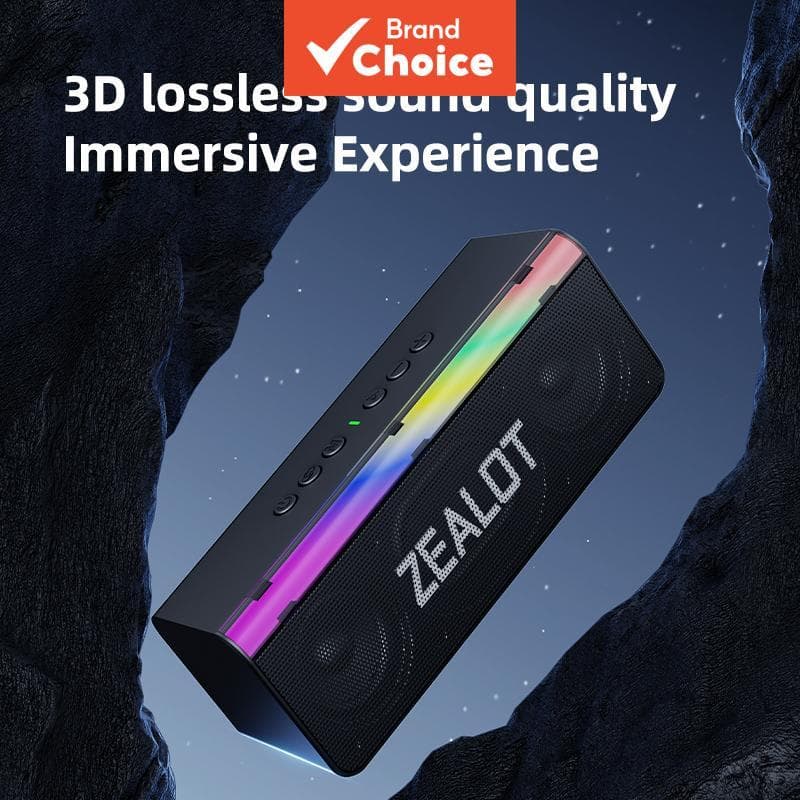 Caixa de Som Bluetooth Sem Fio ZEALOT S72, áudio potente de 20W, iluminação RGB colorida, BT5.3, à prova d’água IPX4,