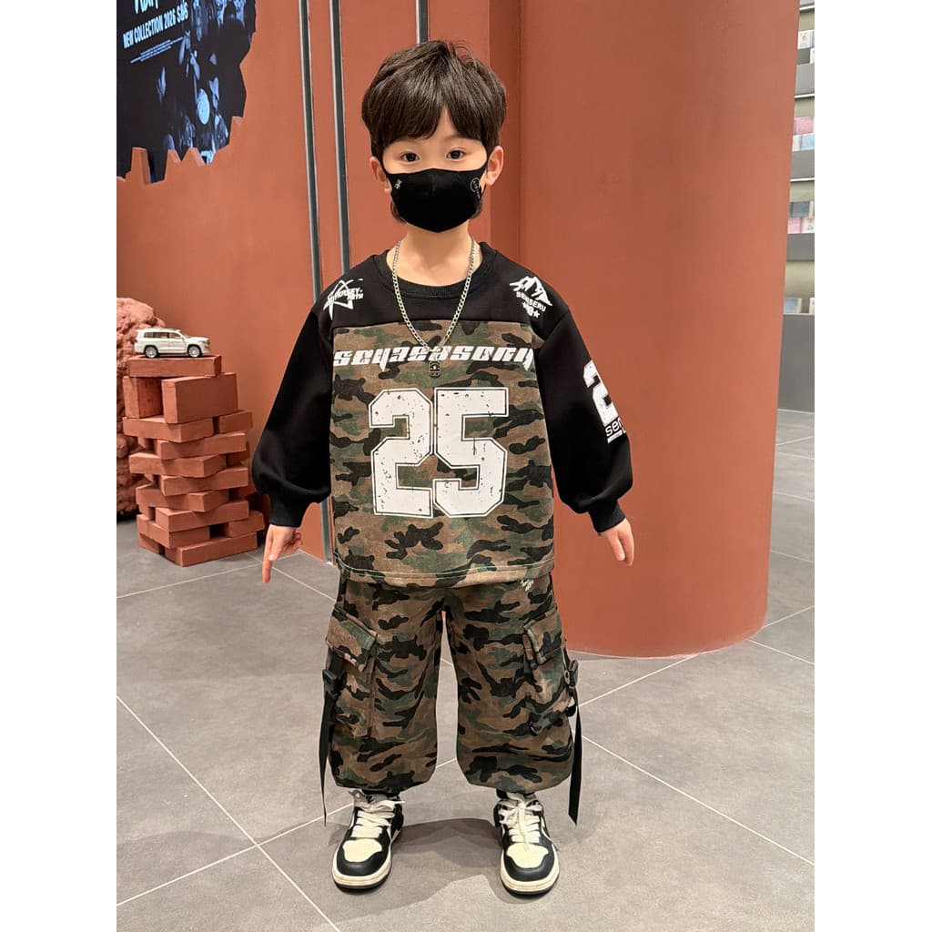Meninos camuflagem moletom terno primavera 2026 novo estilo crianças estilo ocidental terno de duas peças bebê menino mo