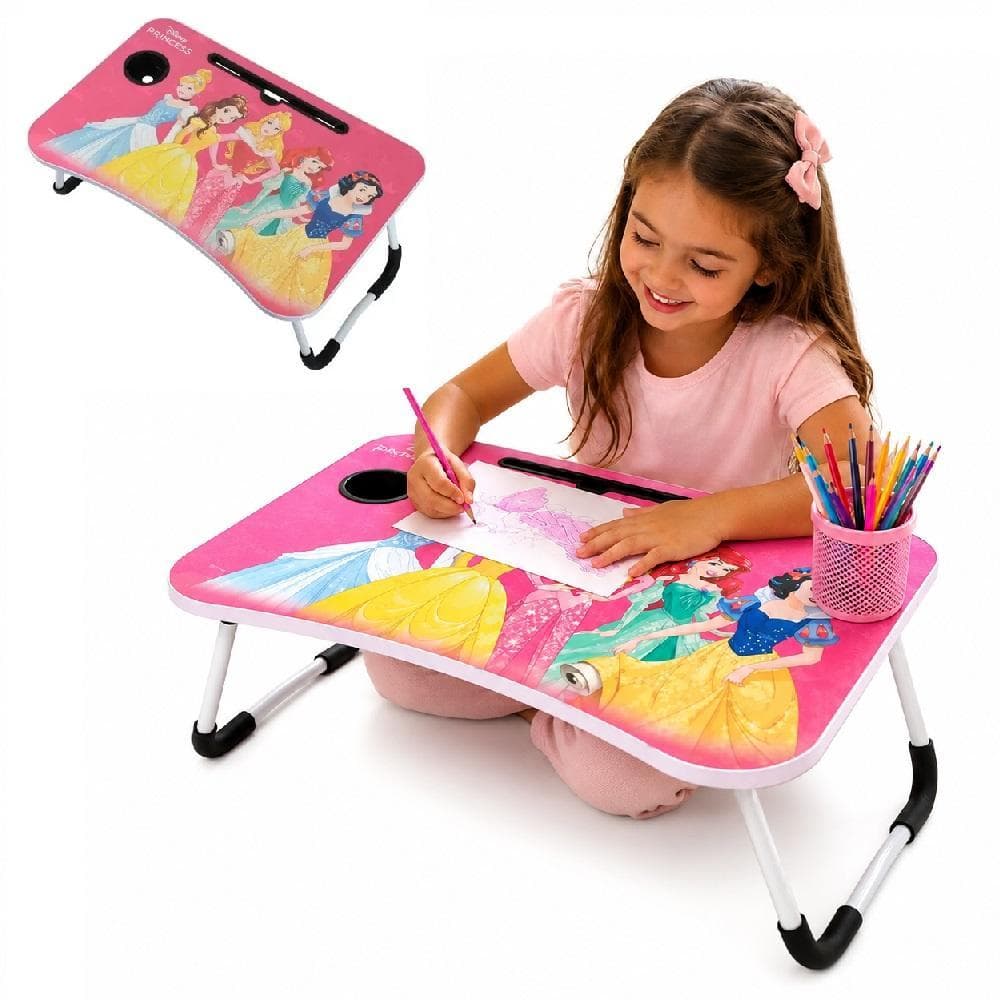 MESA DOBRAVEL PRINCESAS DISNEY MULTIUSO COM SUPORTE NOTEBOOK TABLET PORTA COPO PARA ESTUDOS CAFE DA MANHA E HOME OFFICE