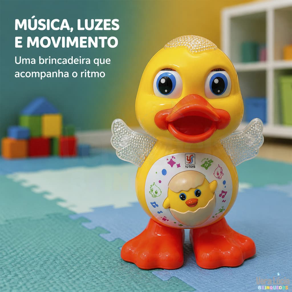 Patinho Dançarino Musical Infantil com Luzes Som Movimento Brinquedo a Pilhas com Asas Interativo