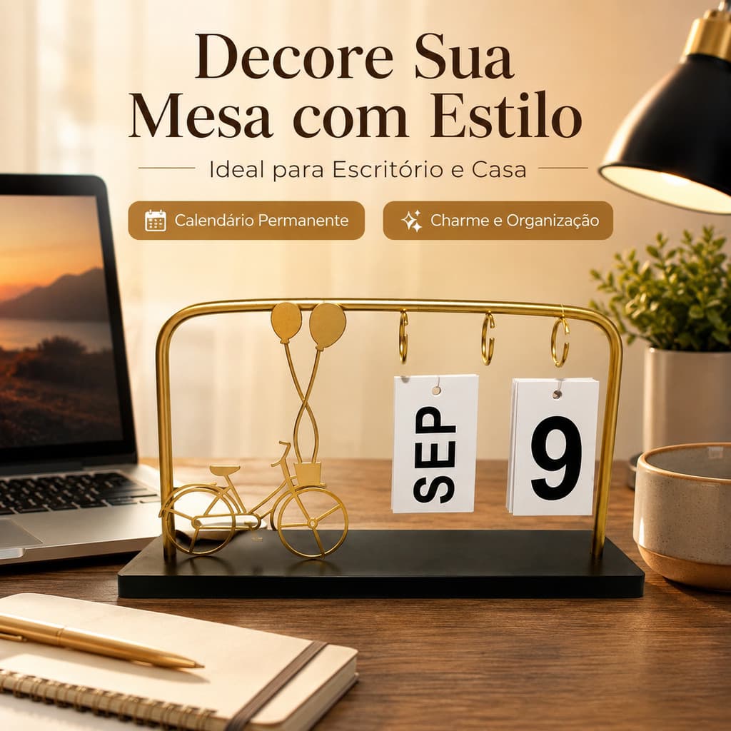 Calendário Permanente de Mesa Decorativo em Metal com Plaquinhas, Calendário de Mesa para Escritório