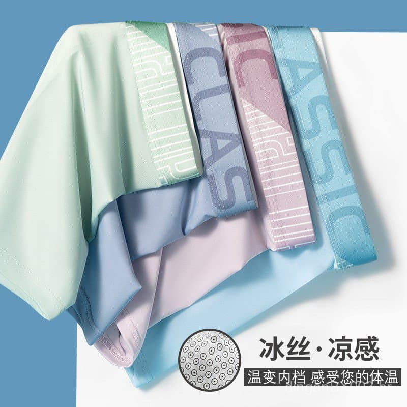 Cuecas masculinas de seda gelada, cor sólida, cintura média, cuecas boxer respiráveis, masculinas, cuecas boxer j